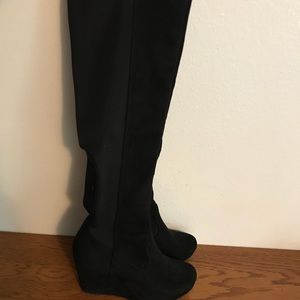 Over the Knee Black Wedge Boots